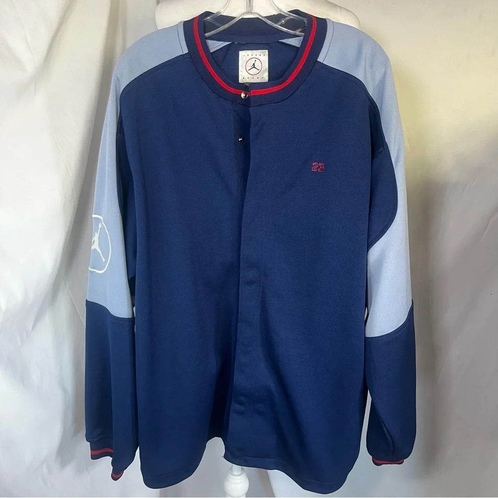 Air Jordan Vintage Retro Snap‎ Front Jacket Navy Light Blue Red Large Bball Nike